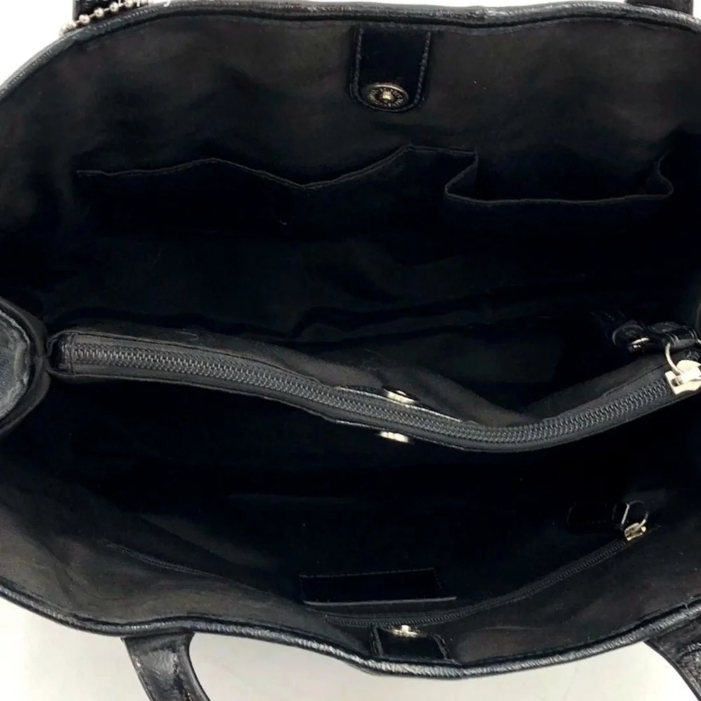 COACH Black Signature Satchel with Snakeskin Accent